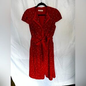 Kay Unger Red Midi Wrap Dress with Flutter Sleeves